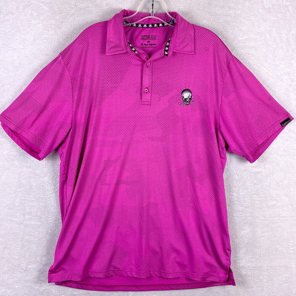 Tattoo Golf Polo Shirt Mens M Pink Camo Rogue Cool Stretch Performance Preppy